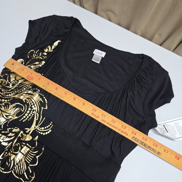 Cache Dress Womens Medium Black Mini Gold Floral Goth Y2K Retro Fairy Grunge - Picture 7 of 10